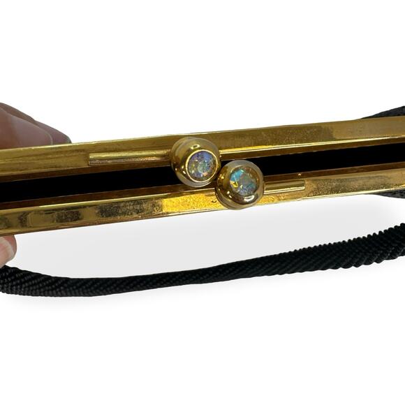 Vintage 1950s Black Beaded Hong Kong Evening Purse Gold Filigree AB Clasp - Picture 12 of 16